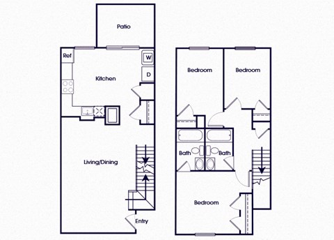 Floor plan for 3 beds, 2 baths, 1283 sqft